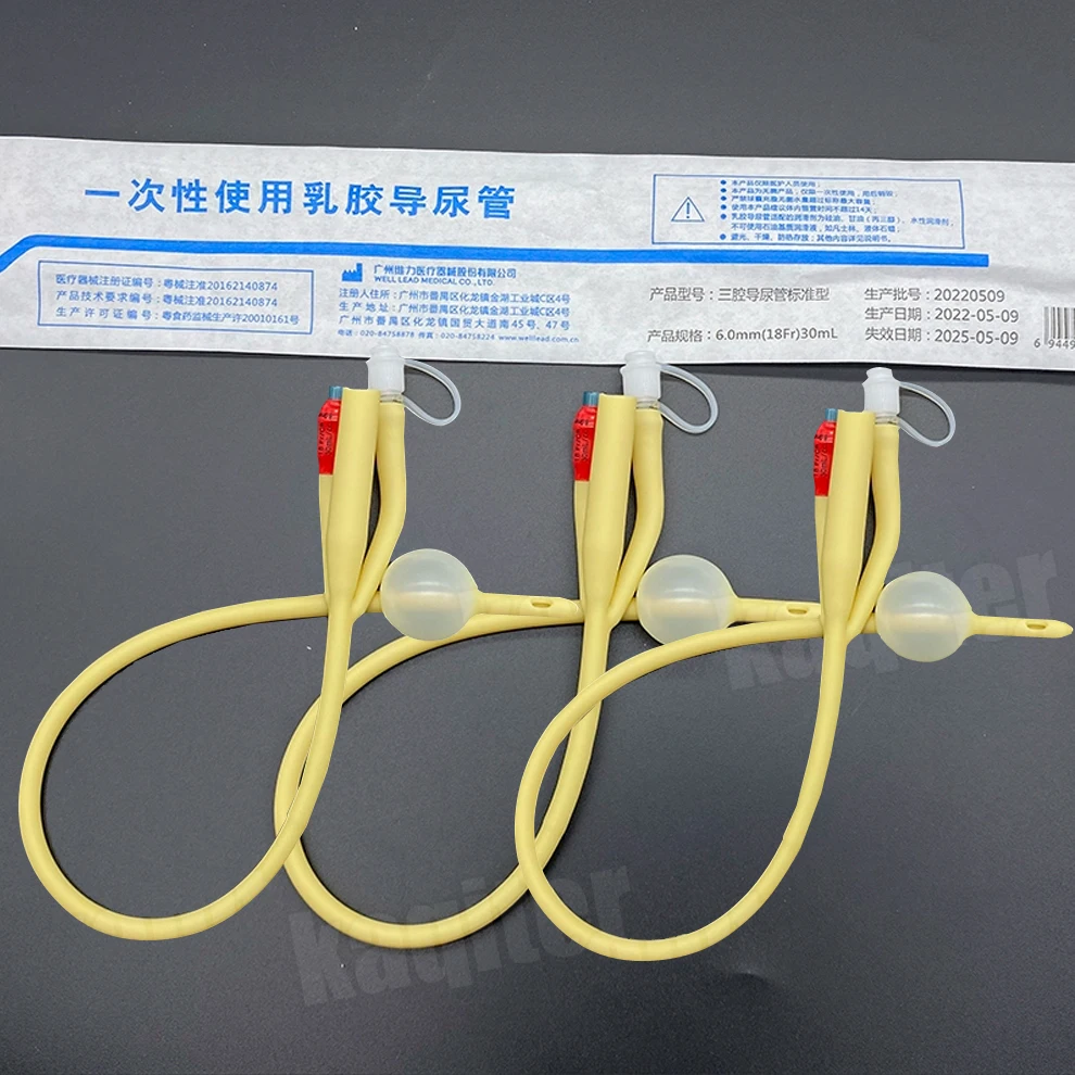 2/4pcs Urinary 3 Way Latex Catheter Sterilized Urethral Latex Catheter with Valve Disposable Sterile Urology 16FR 18FR 20FR 22FR