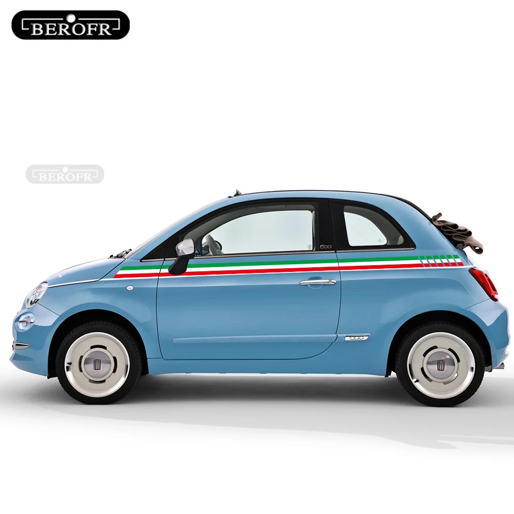 

For Fiat 500 Italian Flag Stripes Car Waist Lines Stickers Auto Body Door Side Vinyl Decals Racing Sport Styling Accessories