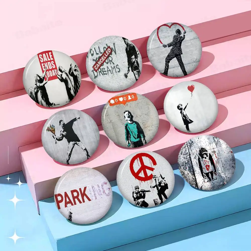 Banksy Graffiti Game Film Round Button Pins Slogan Creative Brooches Backpack Clothes Decoration Fashion Cartoon Jewelry Gifts