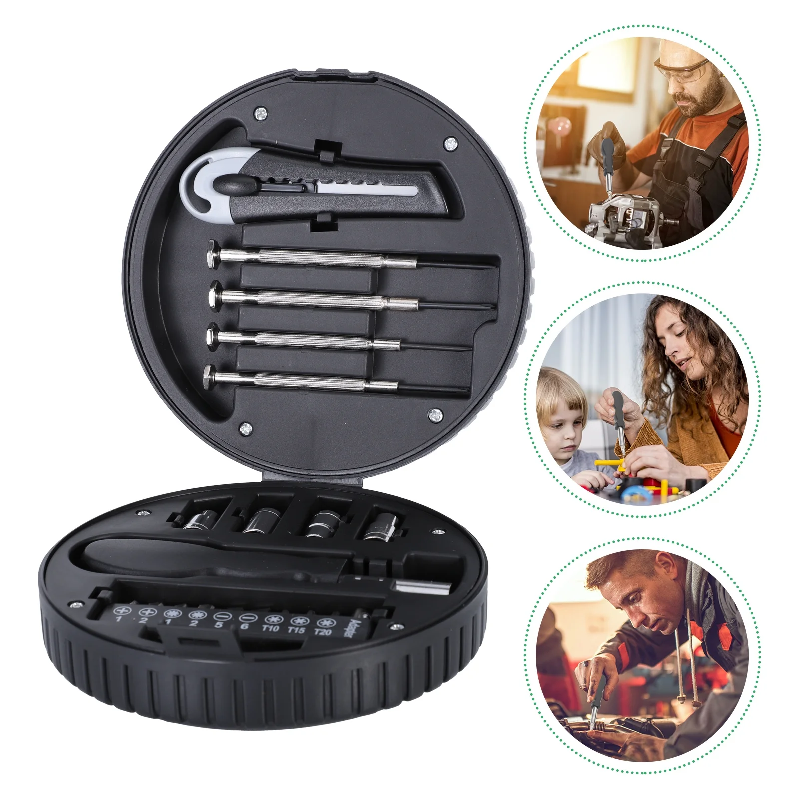 Tire Kit Wheel Shape Design Home Repair Tool Set For Household Hand Tools Organization Case Multi-Function Tool Box