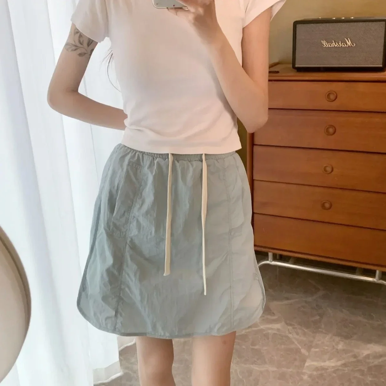American High Waist Short Cargo Skirts Women Summer New Stylish Big Pockets Quick Dry Sporty Skirt Simple Solid A-Line Faldas