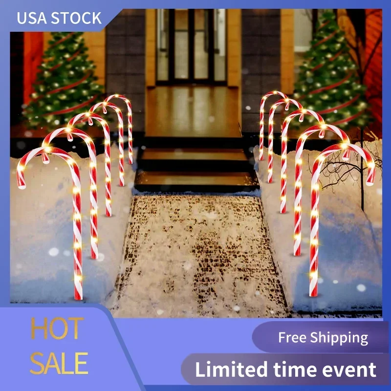 

17Inch Christmas Candy Cane Pathway Markers Lights,Set of 12 Christmas Pathway Lights with White Lights Christmas Decorations