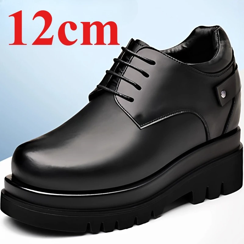

British Hidden Heel Shoes 12cm Elevator Men's Dress Shoes Business Casual Height-increasing Shoes Wedding Thick Soled Derby Shoe