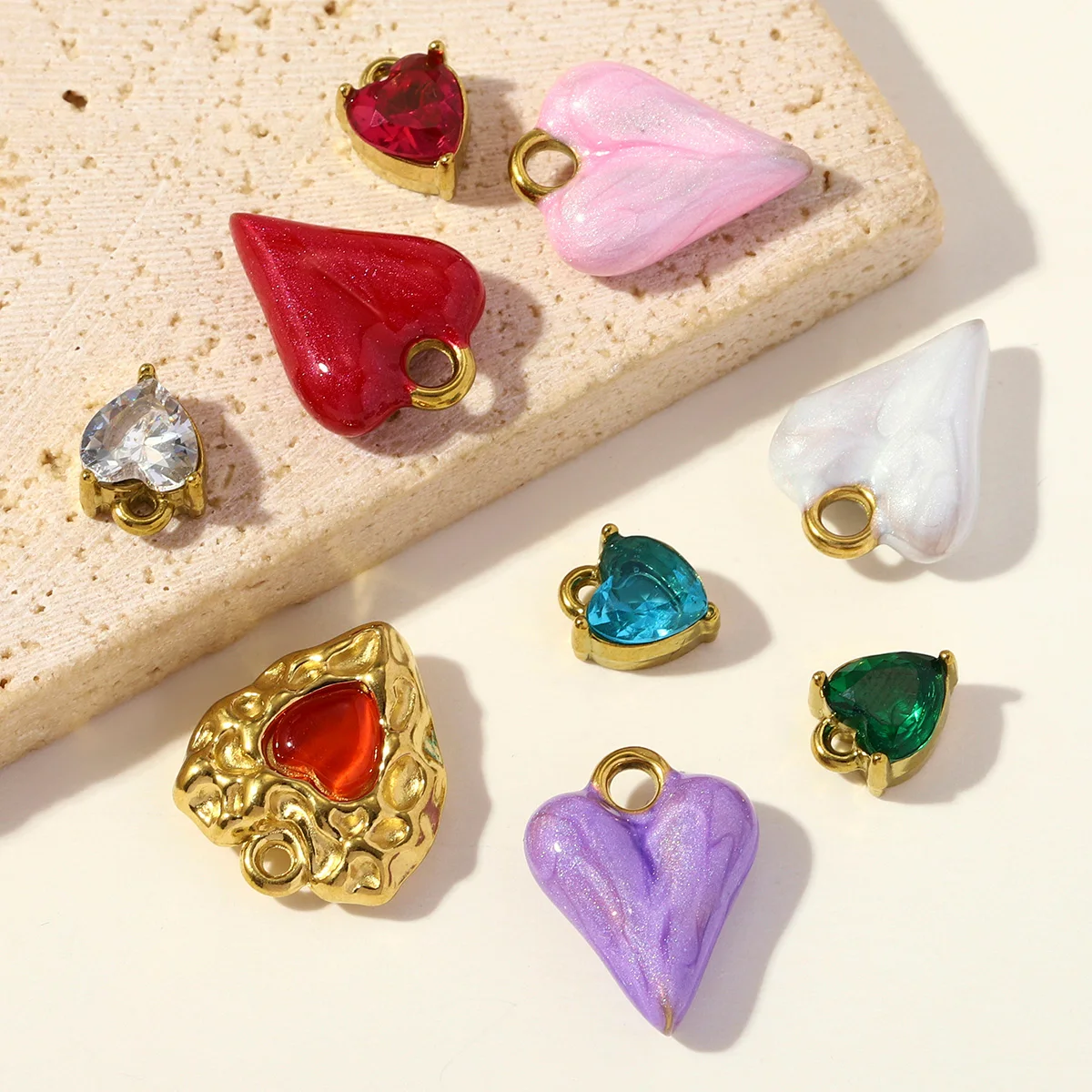 3pcs/Lot Fashion Stainless Steel Enamel Heart DIY Charms Zircon Love Necklace Pendants Woman Shoe Accessory Jewelry Wholesale