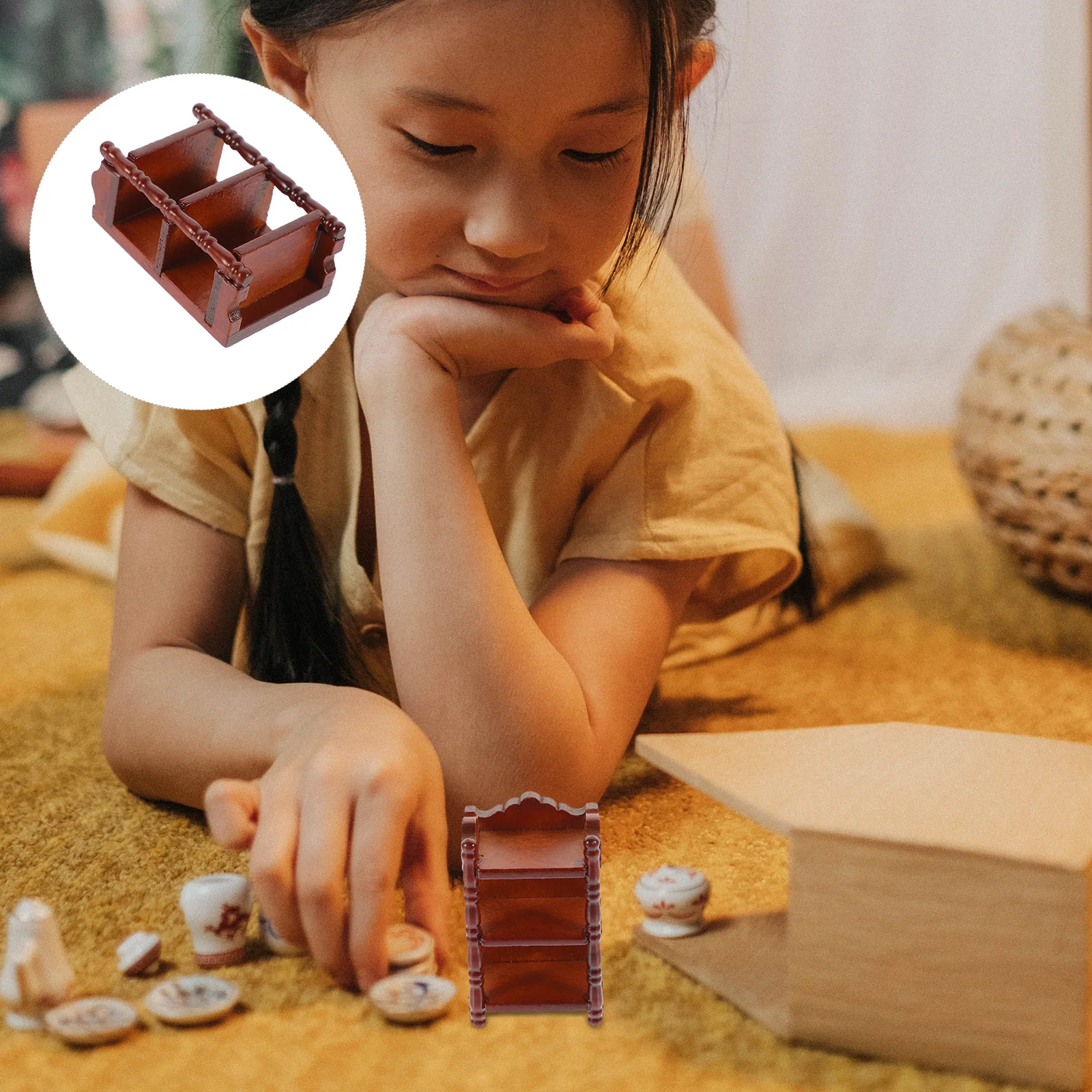 

Wood Bedside Table Miniature Nightstand Dollhouse Furniture 1/12 Scale Mini House Accessory Wooden Display Stand Mini Kitchen