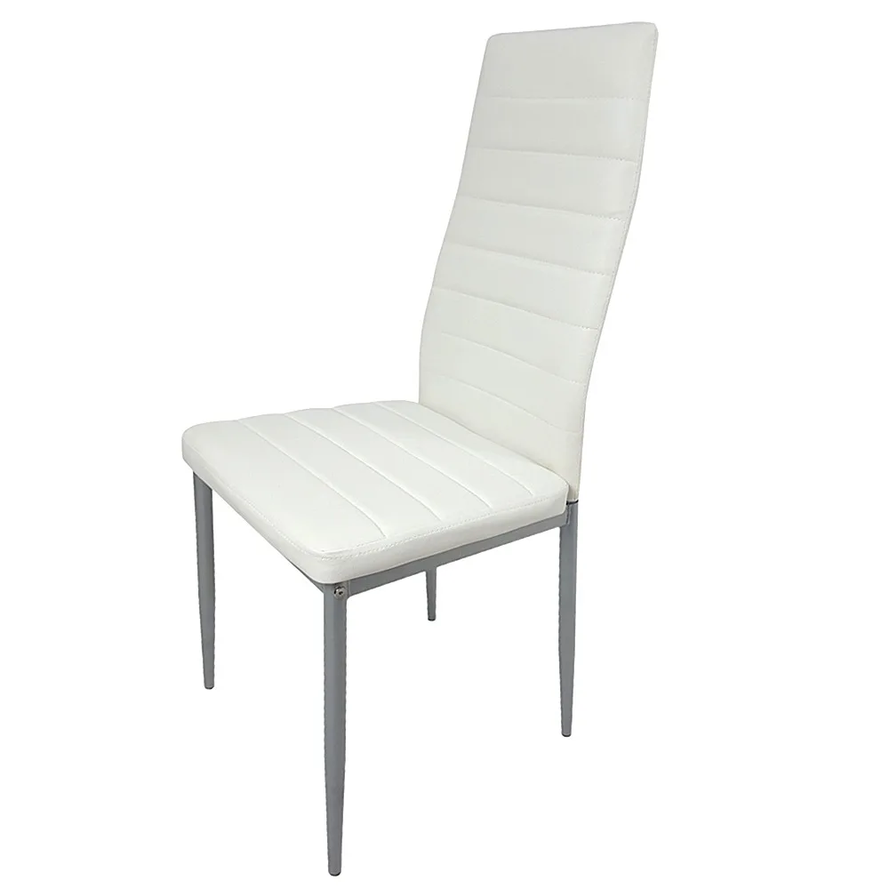 

4pcs backrest cushion horizontal sewing decoration PU leather dining chair round tube white cushion gray leg，Bar Stools