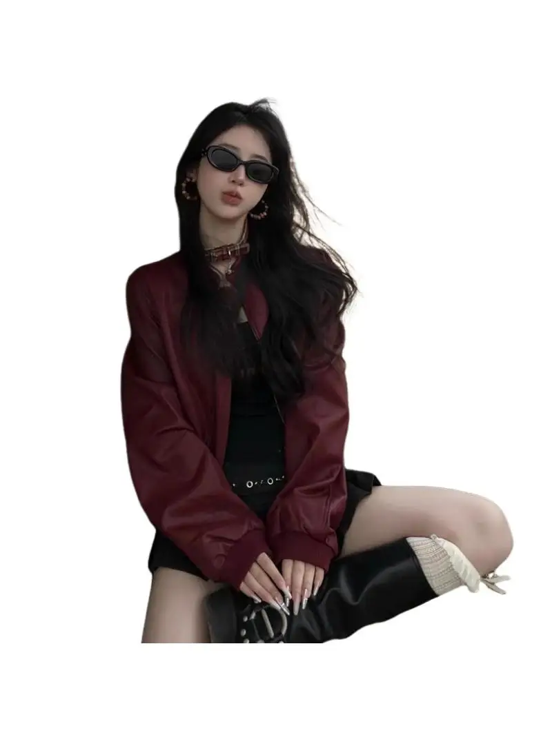 Cappotto da giacca in pelle stile corto stile americano eleganza retrò sensazione premium Top da giacca da locomotiva autunno nuovo modello da donna