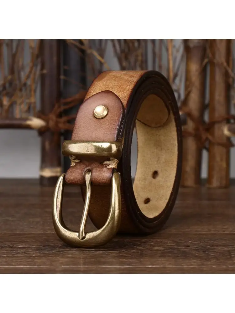 3.3CM  Wide Fashion Belt Cowhide Men Women Pants Universal Copper Pin Buckle Retro Old Korean All match Luxury Style Popular