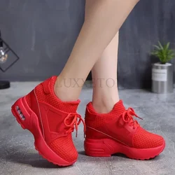 Mesh Air Cushion High Top Sponge Cake Sole Thick Sole Breathable Casual Shoes Comfortable Cushioning Anti Slip Wear Resistant