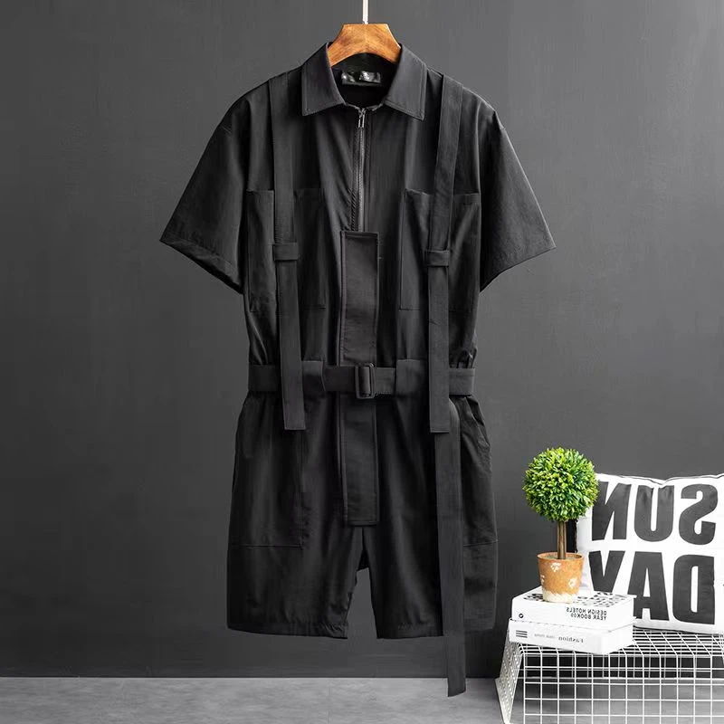 

Мужской повседневный свободный костюм-комбинезон в корейском стиле, осенний модный комплект для подростков, брюки до колена, рабочий костюм