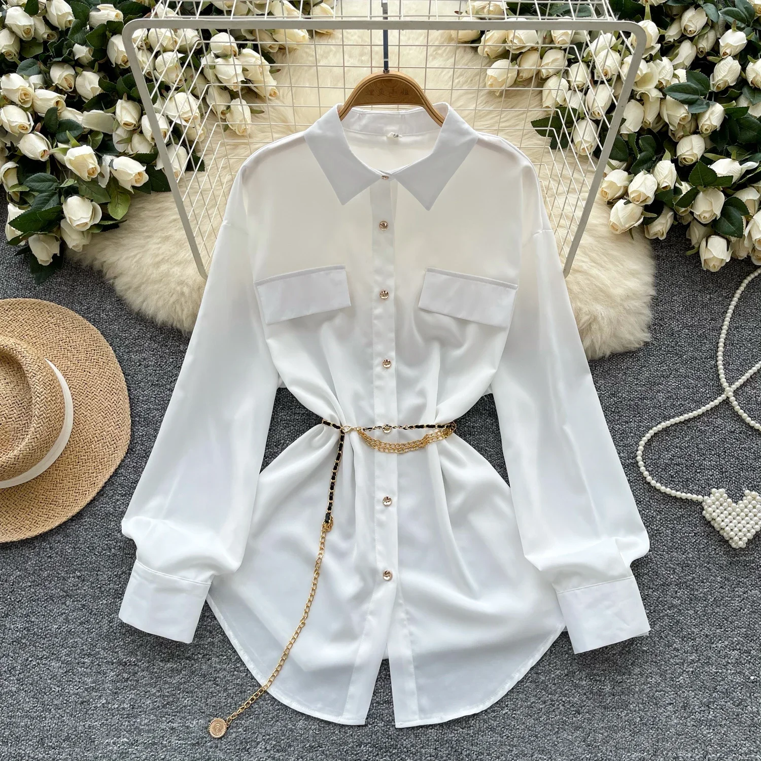 Elegant Vintage Long Sleeve Turn-down Collar Blouse Chic Casual Fashion Top Women Korean Fashion Slim Spring Autumn Shirts Y2k