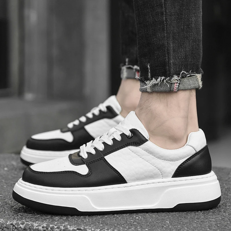 Platform Elevator Shoes Men 8cm Lifting Board Shoes White Taller Sneakers Hidden Height Enhancing Increase Sports Casual Shoes