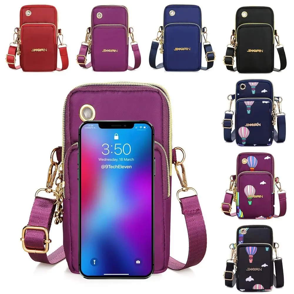 Women With Headphone Plug 3 Layer Wallet Sports Arm Bag Cell Phone Pouch Phone Crossbody Bags Coin Purse Shoulder Bag