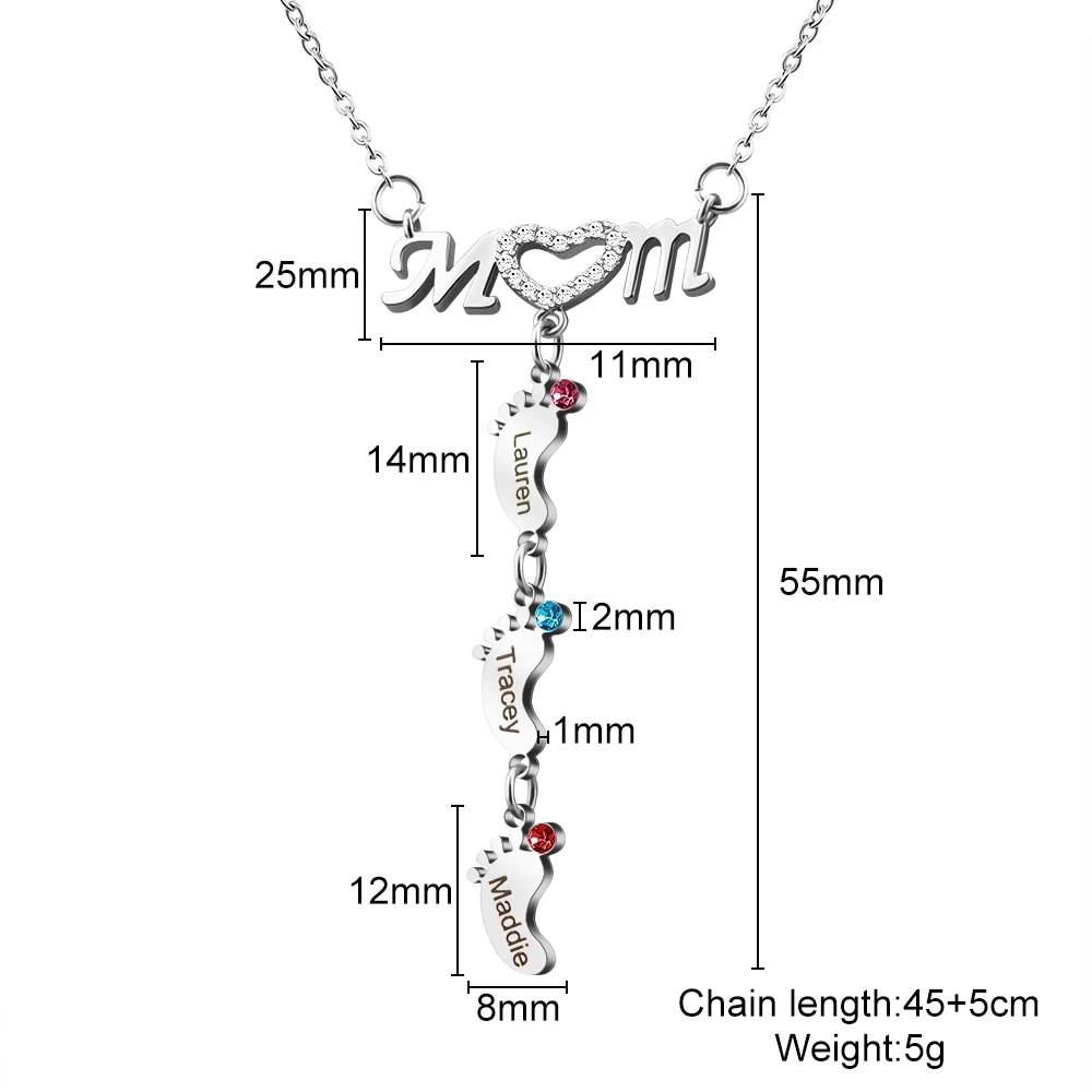 Personal isierte Namen Mutter Halskette Baby Füße Anhänger Halskette Edelstahl Halskette Schmuck Geschenk Muttertag Geschenk – Detail 12