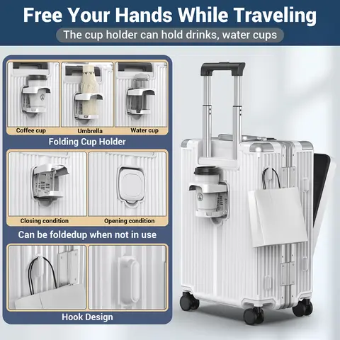 KLQDZMS केबिन सूटकेस छोटा, सभी एल्युमीनियम मैग्नीशियम मिश्र धातु बोर्डिंग बॉक्स पुरुषों का बिज़नेस ट्रॉली केस 18 इंच रोलिंग सामान 10 best sales व्यावसायिक सामान - №10