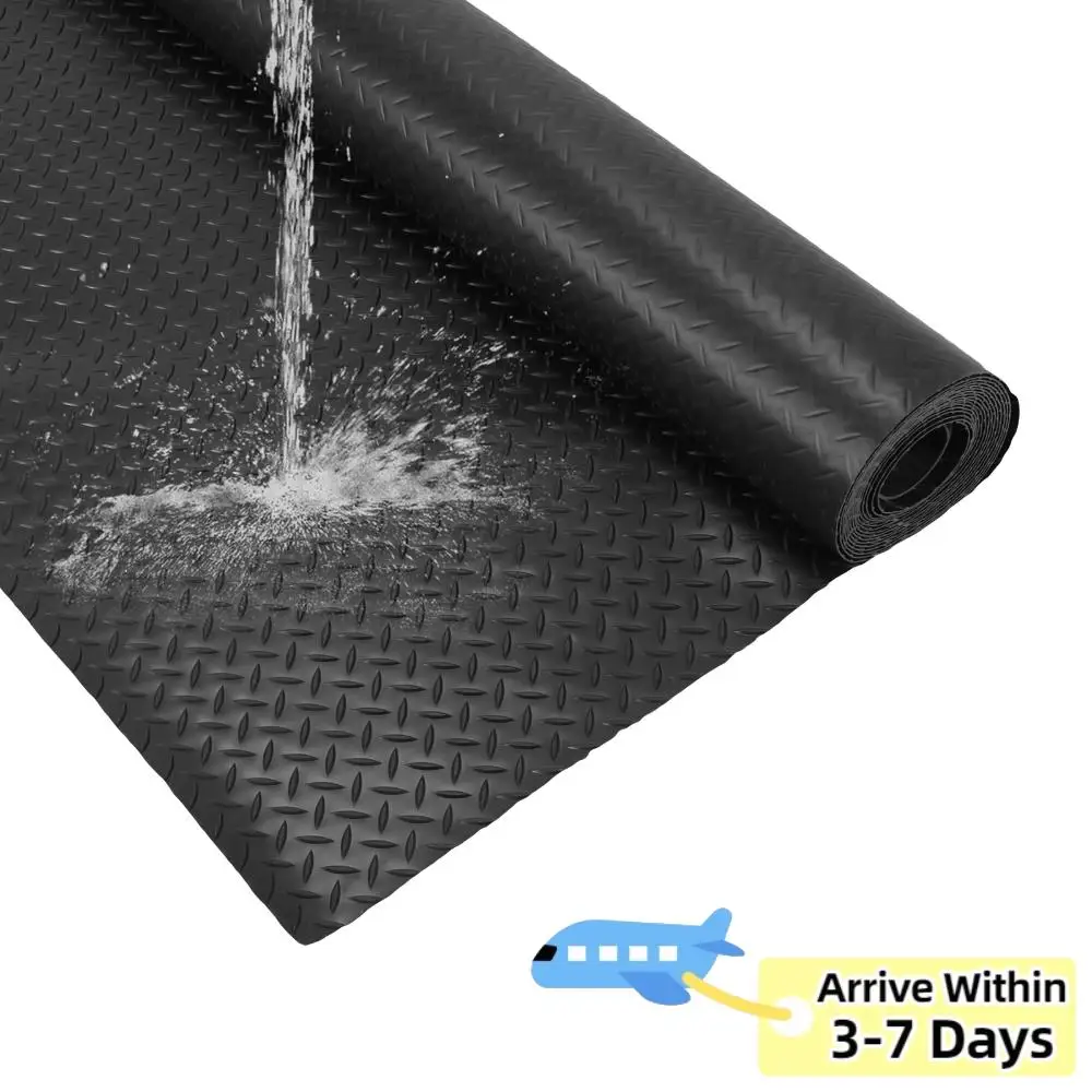 

7.9x21/32.8 FT Motorcycle Mat 2.5mm Garage Shop Parking Mat Diamond Plate PVC for Truck Trailer SUVs Van Golf Cart Motorcycle