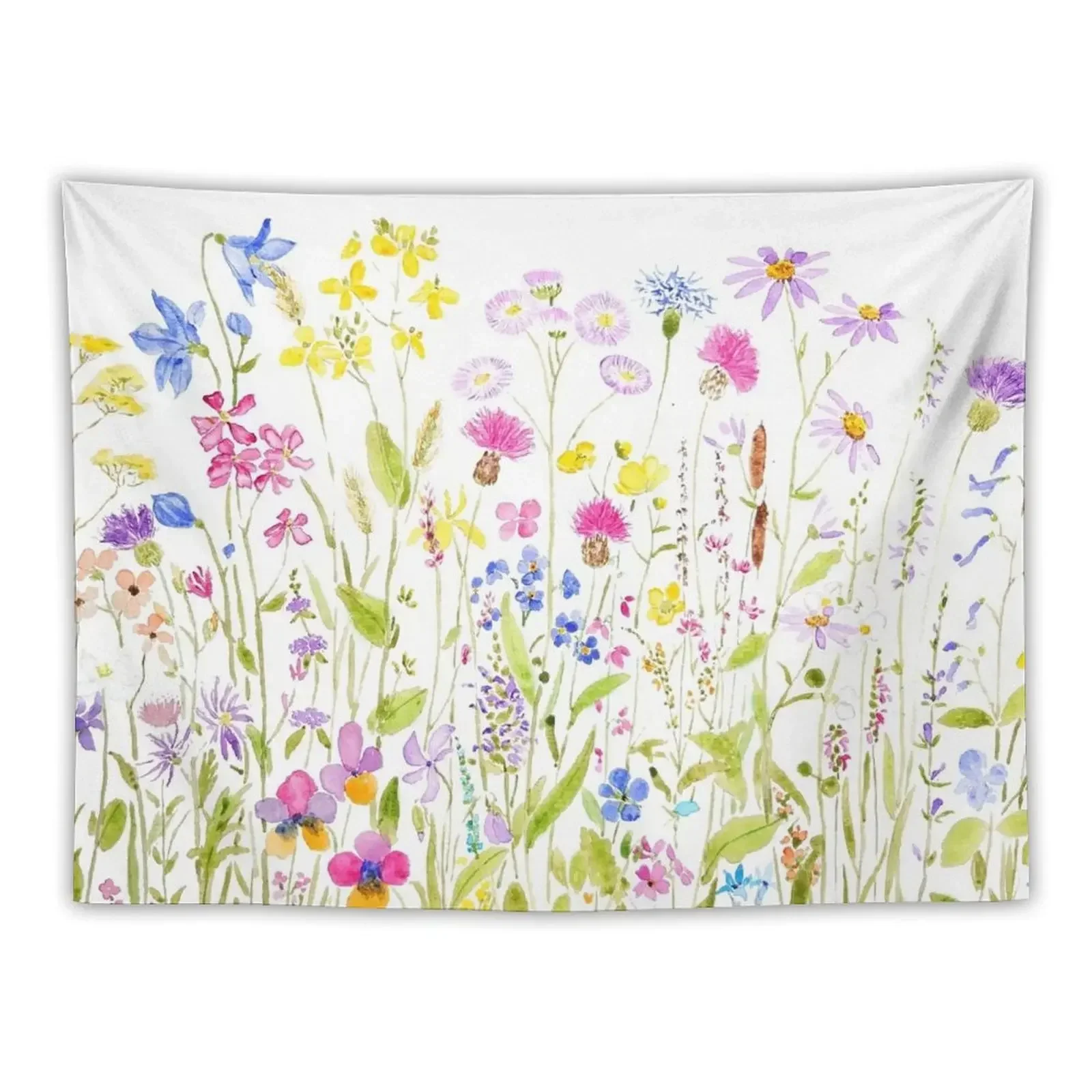 colorful meadow fields watercolor Tapestry Home Decorators Room Aesthetic Tapestry