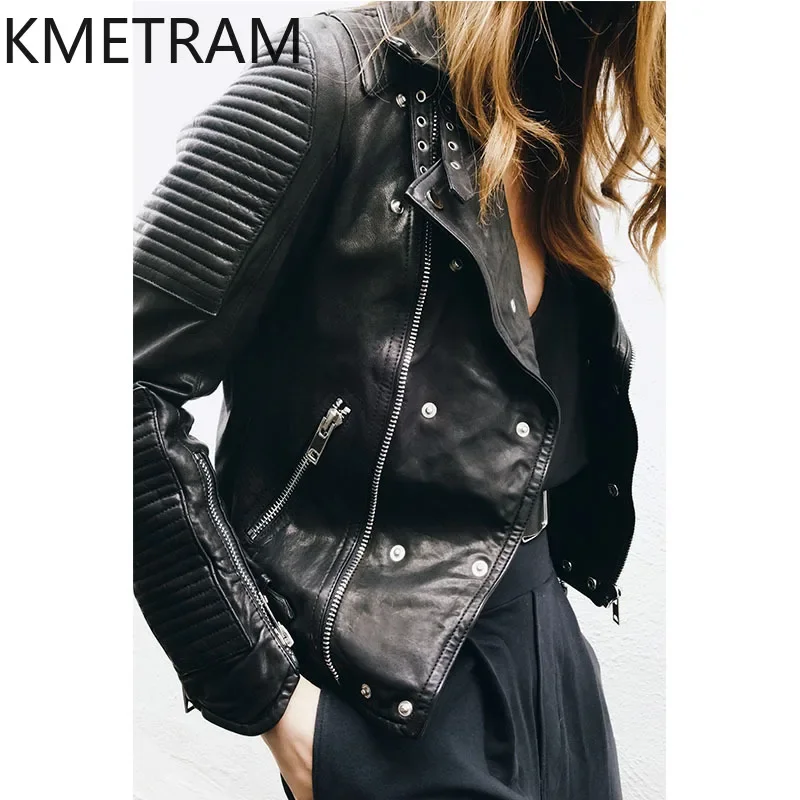 KMETRAM Natural Sheepskin Leather Jackets Classic Motorcycle Leather Jacket Fall Clothes 2024 Women Куртка Кожаная Женская