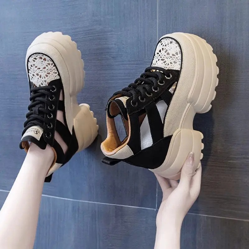 Ladies' Sandals 2025 Autumn Thick Bottom Sports Slope Heel Hollow Sandals for Women