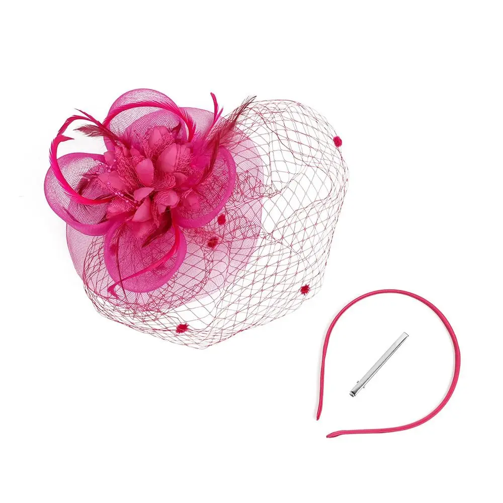 Mesh Yarn Bridal Headdress Retro Flower Makeup Prom Hair Clip Hat Feathers Fascinator Hairpin Party Wedding