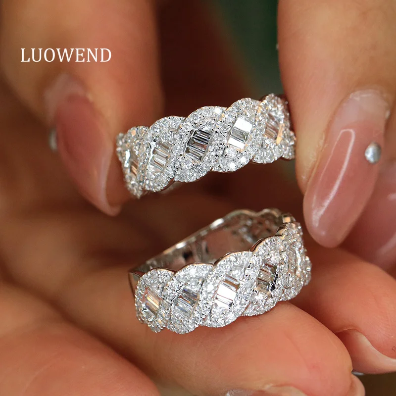 LUOWEND 100% 18K White Gold Rings Luxury Classic Design 1.10carat Real Natural Diamond Cocktail Ring for Women Fine Jewelry
