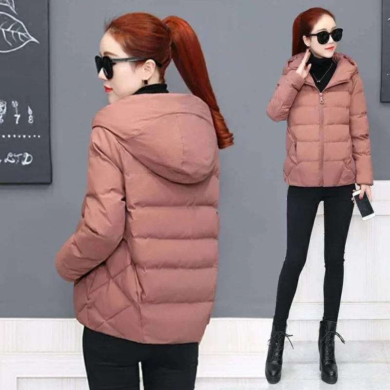 Chaqueta acolchada con capucha para mujer, abrigo frío, Parkas súper calientes, chaqueta recortada, Top de manga larga de talla grande, moda