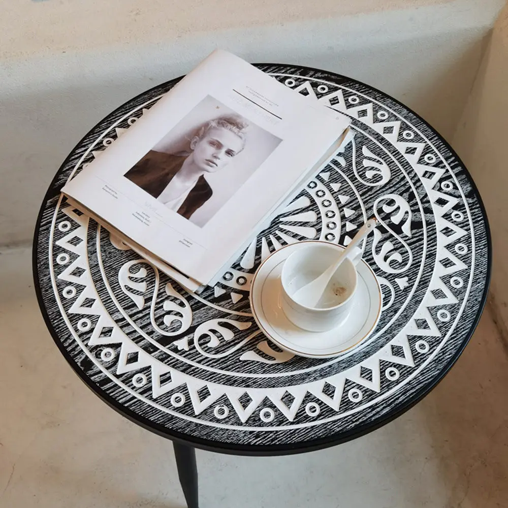

European and American country style iron wood retro sofa balcony side table coffee table flower shop bed