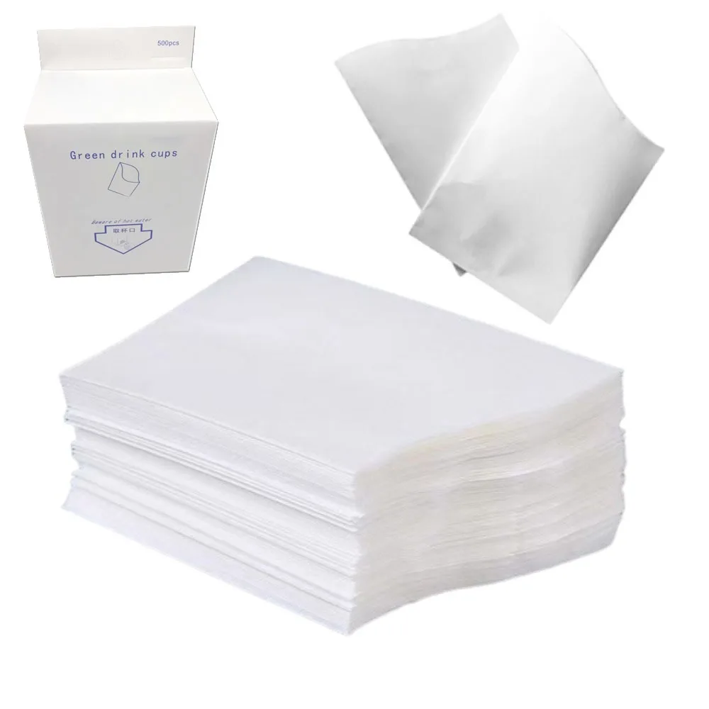 

500Pcs Envelope Style Disposable Paper Cups Dustproof Mini Drinking Water Paper Bag Thickened with Cup Holder