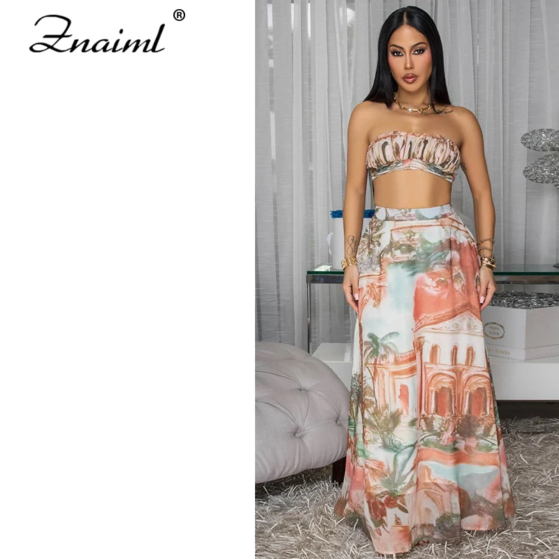 

Znaiml комплект из 2 предметов для пляжного отдыха, укороченный топ с узором и длинной юбкой, одинаковые наряды для женщин, празднование дня рождения