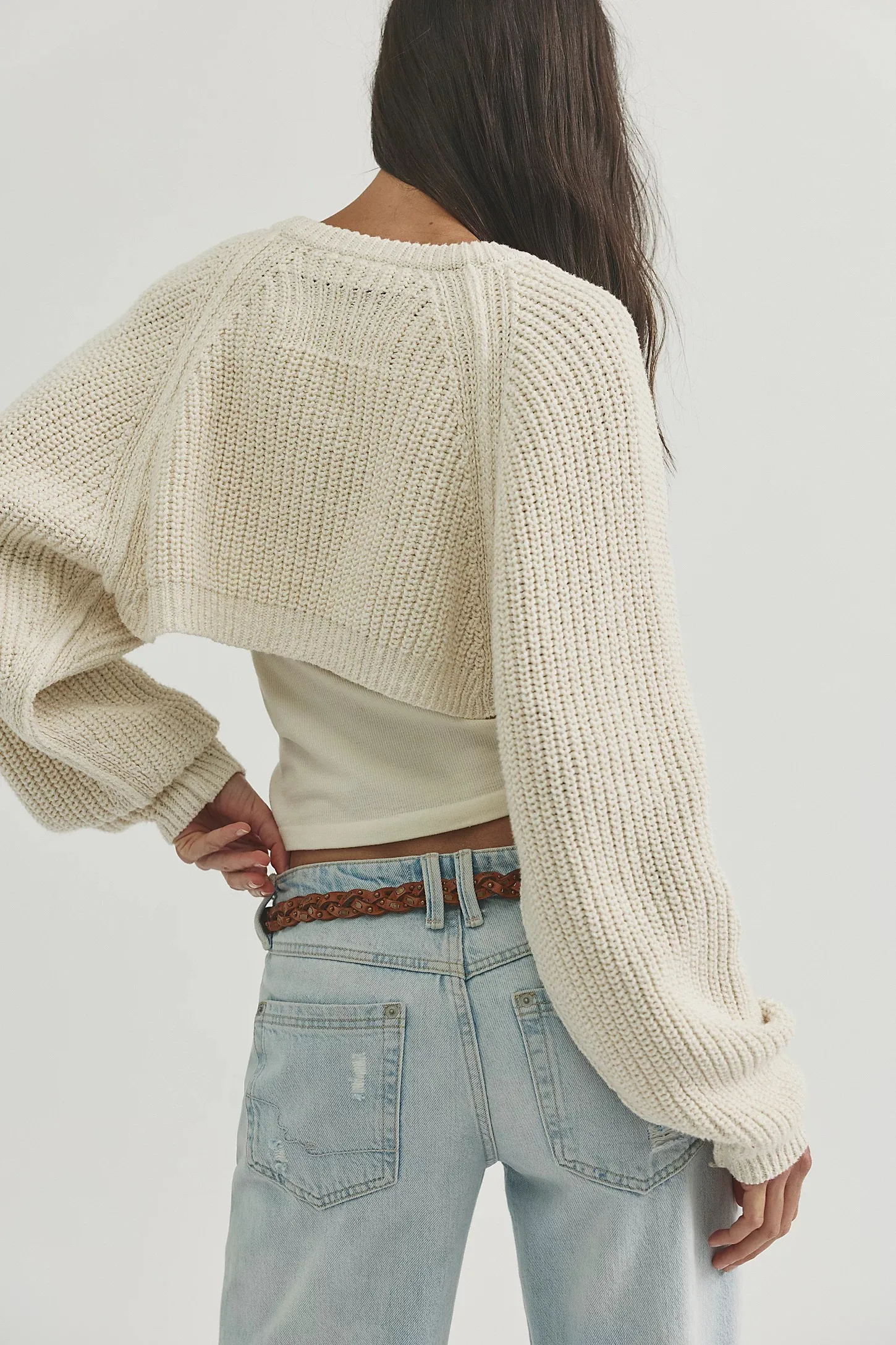2027 Early Autumn Women's Long-Sleeve Warm Knit Cover-Up Tops Ivory Crochet Cardigan Cop Shrug Cardigan Open Front Knitwear New