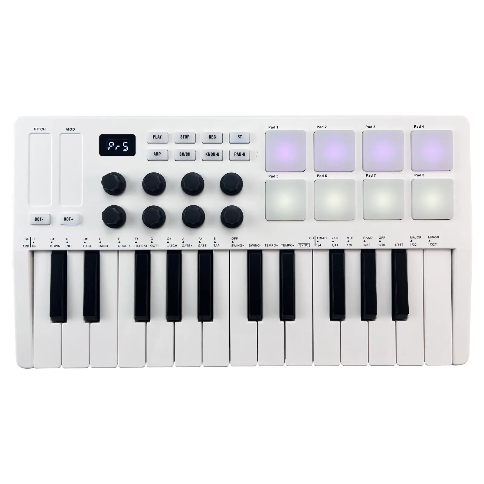 Professional Mini 25 Midi Keyboard Controller With 8 Rgb Backlit Drum Pads 8 Knobs