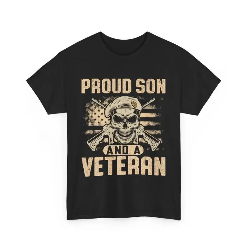 T-shirt « Fier fils et vétéran » avec crâne, cadeau patriotique pour la Journée des Vétérans