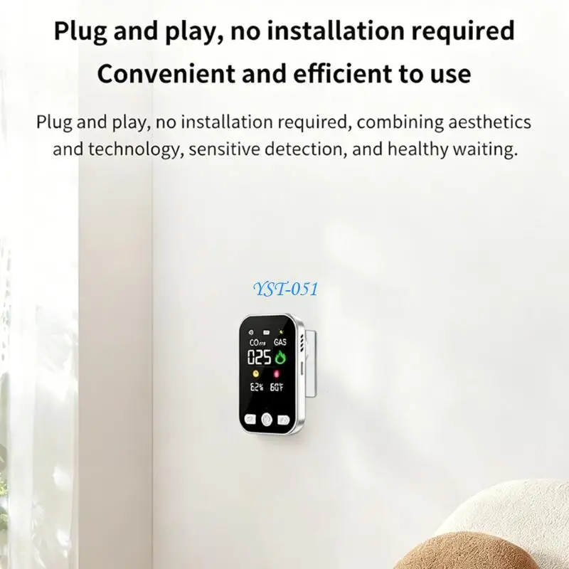 E15A Digital Indoor Gas Warning Unit with Temperature Moisture Display, Screen Unit for Home Garage Hotel and Basement Area Use