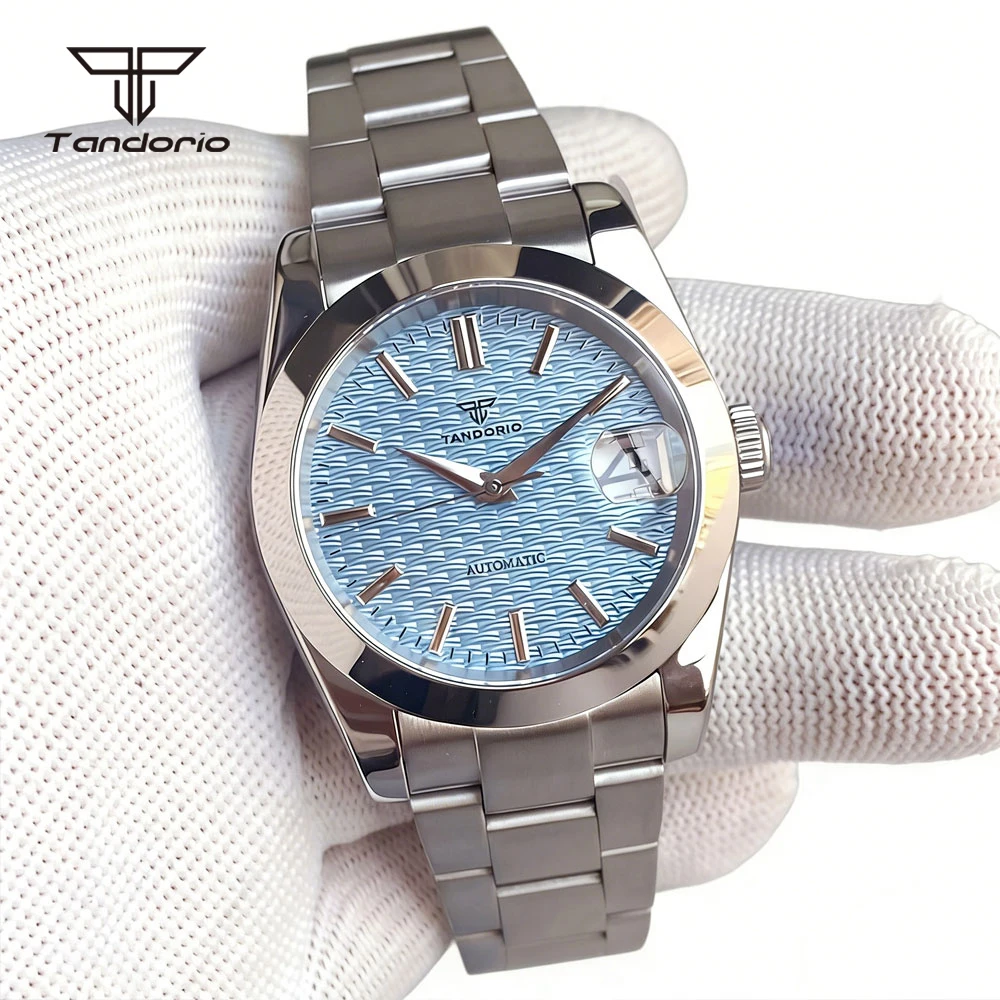 Tandorio Men's Stainless Steel NH35 Automatic Watch Glide Clasp Textured Face Date Sapphire Explorer 36mm/39mm Size Wristwatch