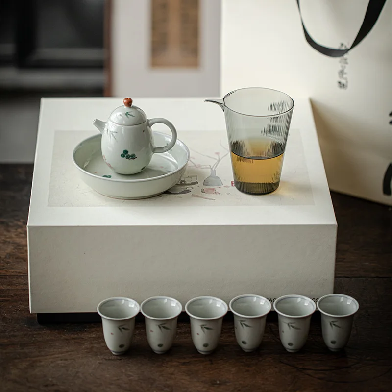 Underglaze colored plum teapot tea set ceramic single pot kung fu tea set
