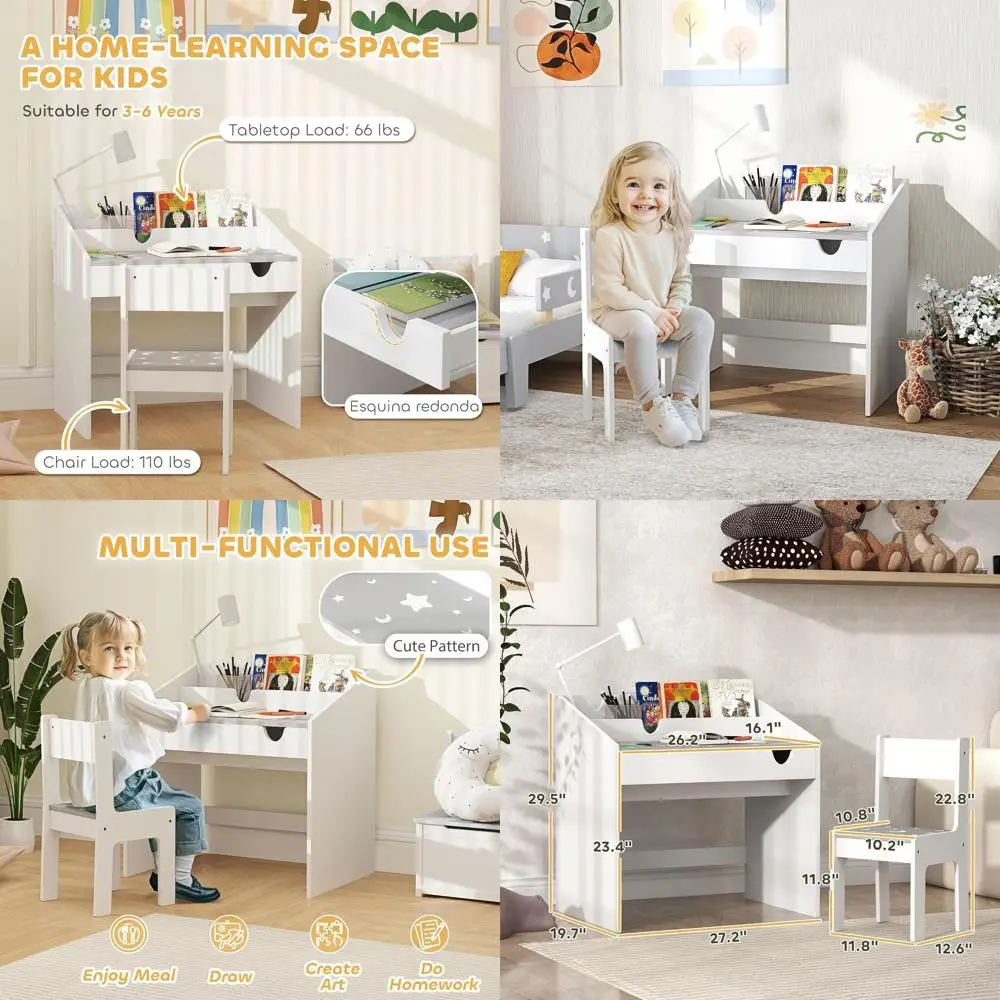 

Gray Star & Moon Kids Study Desk with Storage Drawers, Ideal for Boys & Girls Aged 3-6, Bedroom & Study Room Furniture