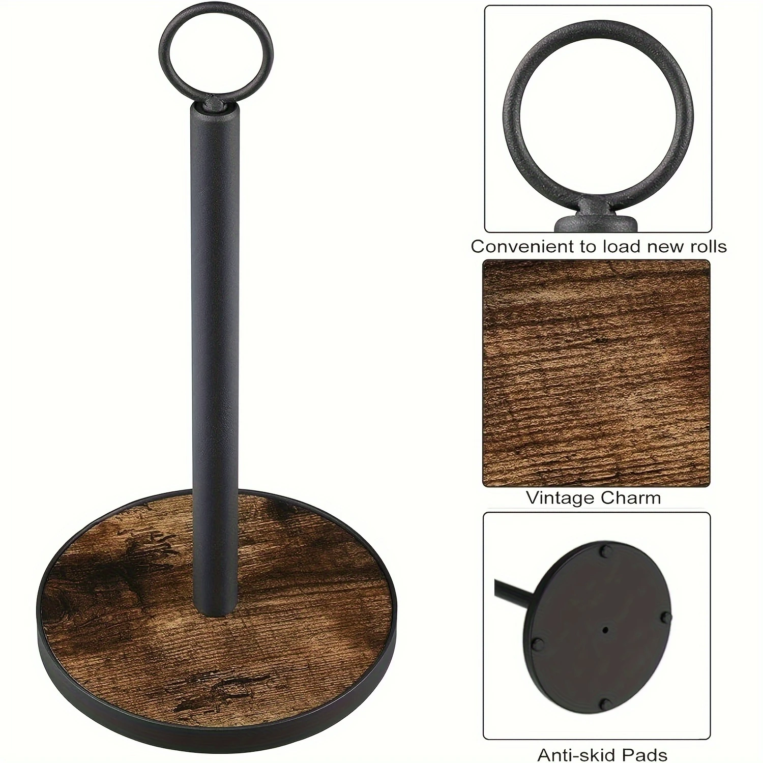 حامل مناشف ورقية بنية أنيقة مع قاعدة خشبية شديدة التحمل لسطح الطاولة، مثالي لطاولة المطبخ، يناسب المعيار