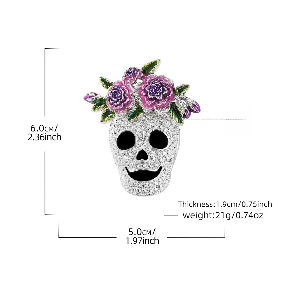 Day of The Dead Floral Skull Brooch Colorful Flower Sugar Skull Pin Gothic Halloween Badge Vintage Clothes Decor Holiday Party