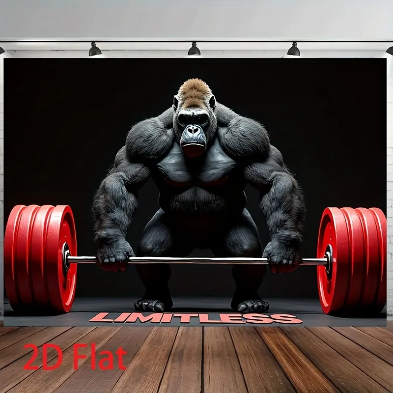 Gorilla Gym Tapestry - Hardcore Weightlifting Animal Wall Art, Fitness Motivation Decor, Powerlifting Barbell Hanging, Polyester