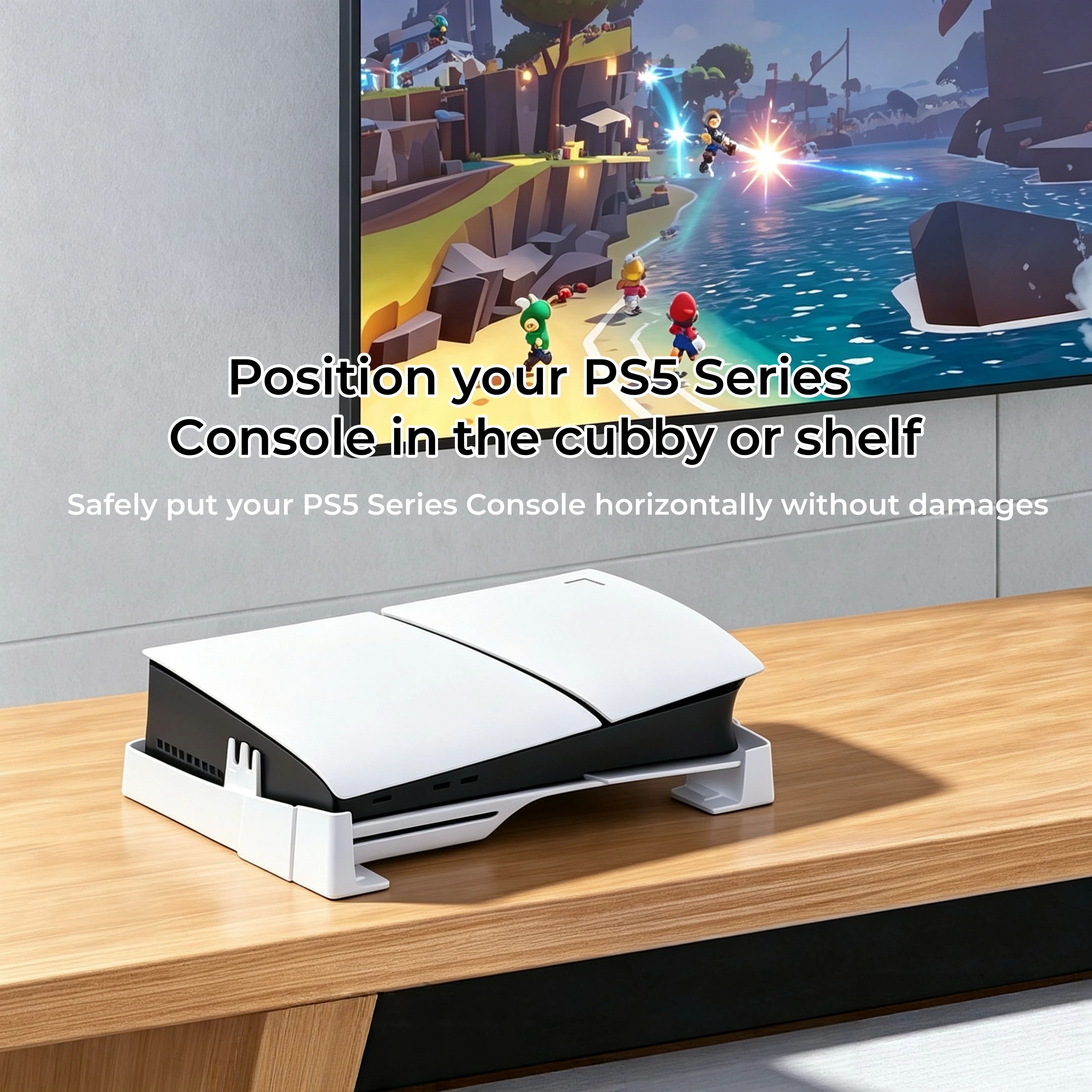 PS5/Slim/Pro Horizontaler Ständer für Disc- und Digital-Konsolen, Schützender Stabiler PlayStation 5 Ständer, Skalierbares Design für PS5-Zubehör – Detail 4