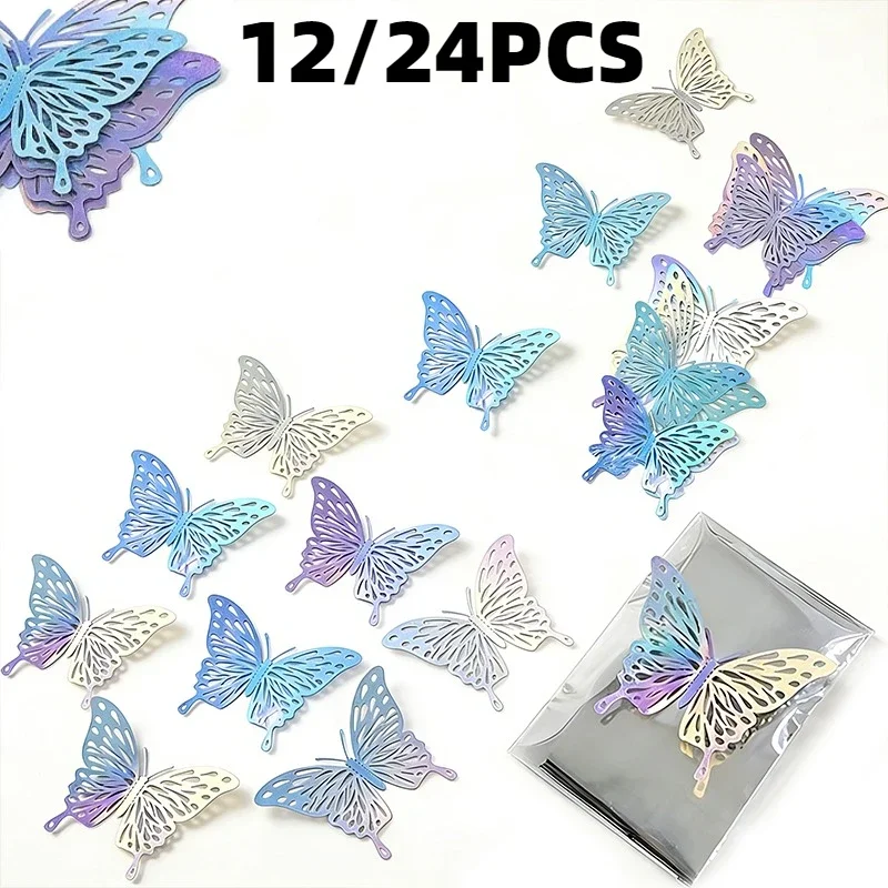 12/24PCS Laser Butterflies 3D Paper Butterfly Wall Stickers Ideal Birthday Room Party Home Decoration