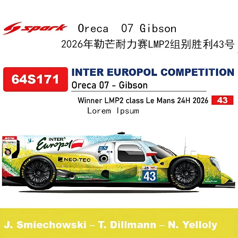 SPARK 1:64 Oreca-07 LMP2 Group 2026 Le Mans Endurance Racing Die Casting Collection Car Models Adult Collection Ornaments