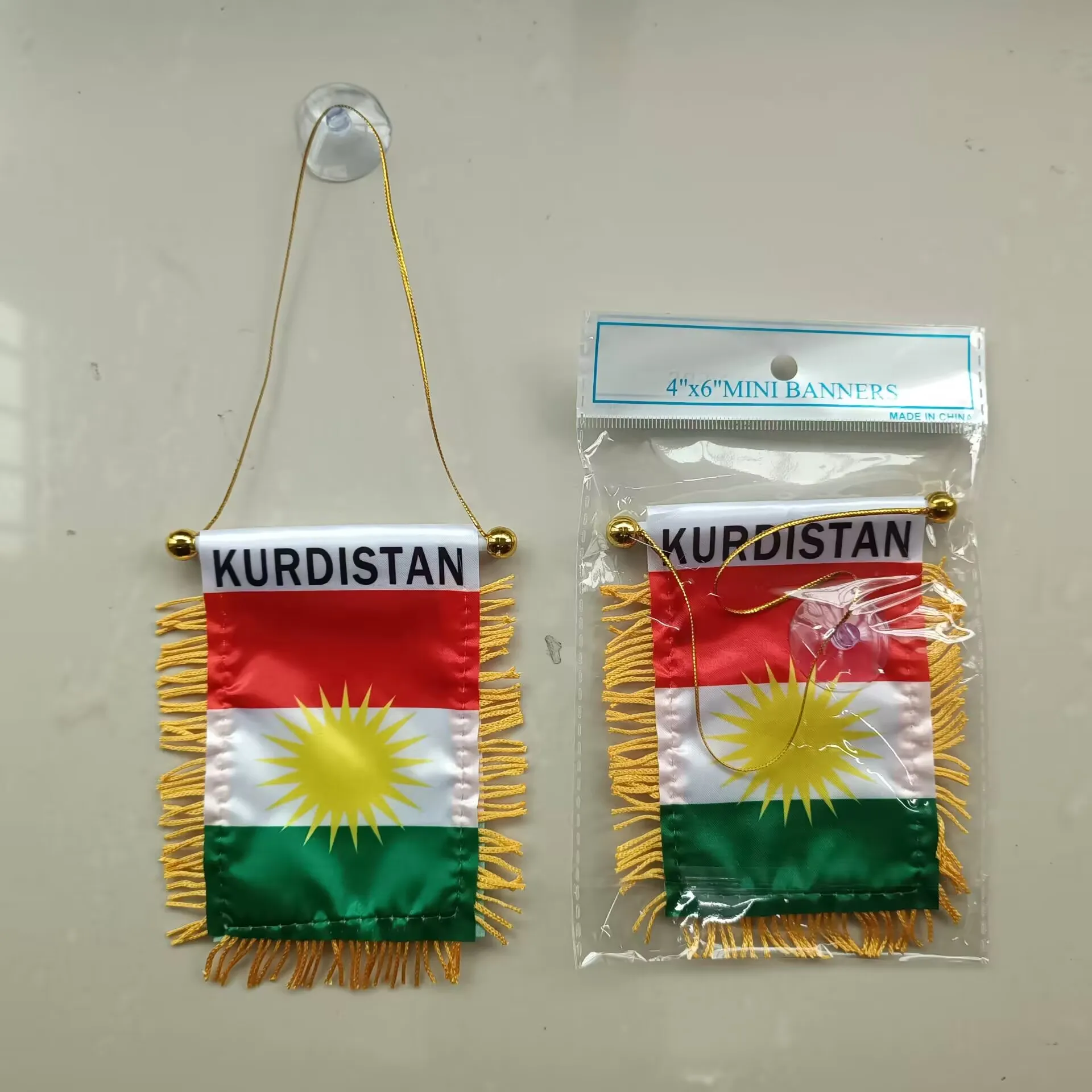 Xvggdg 8*12cm Kurdistan Small Hanging Flag Double Sided Tassel With Sucking Disc Car Decoration Kurdish Mini Pennant