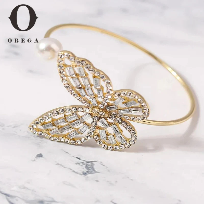 Obega Butterfly Pearl Bracelet Zinc Alloy Fashion Luxury Style For Woman Adjustable On Party Wedding Trendy Fashion Style