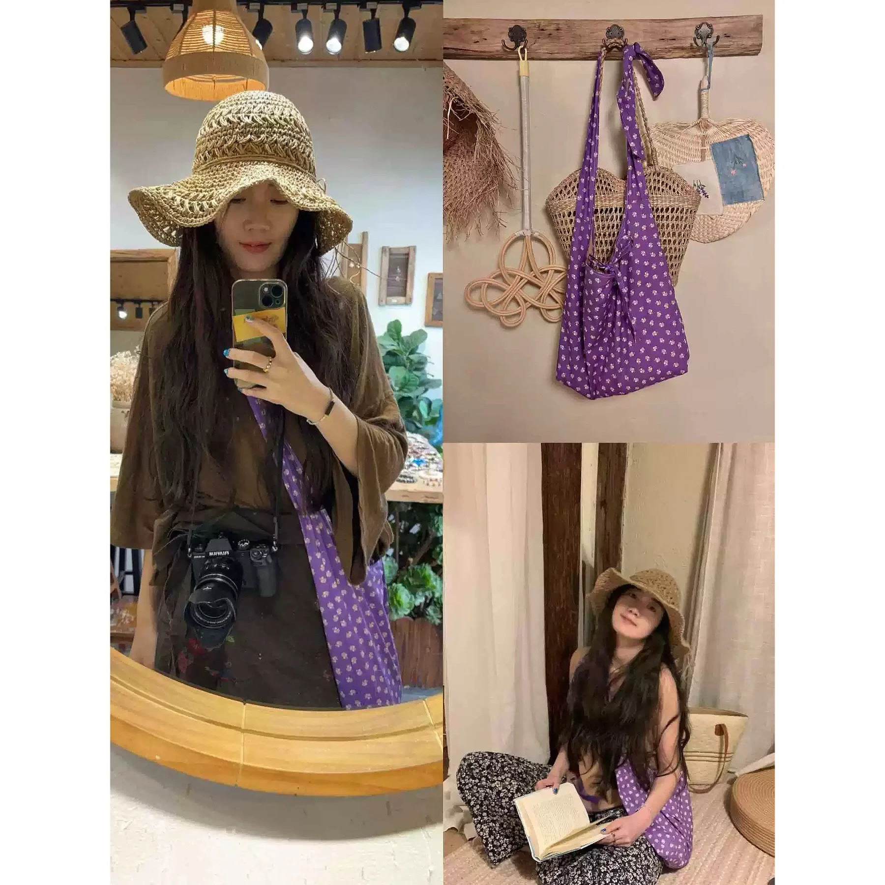 Purple Floral Print One-shoulder Crossbody Bag Women Niche Design Sense Spring New Fashionable Comfortable All-matching