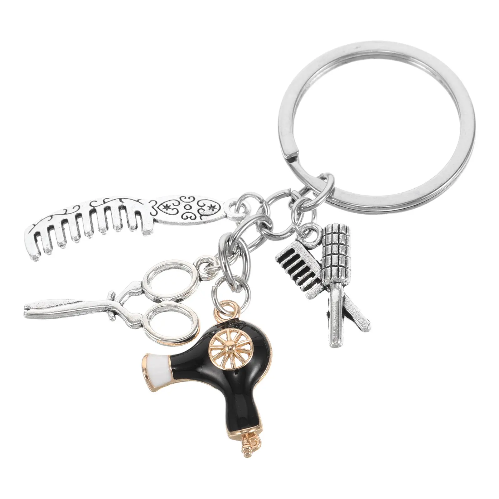 Hair Stylist Backpack Charm Set Scissors Comb Curling Iron Hair Dryer Keychain Pendant for Bag Purse Handbag Barber Accessories