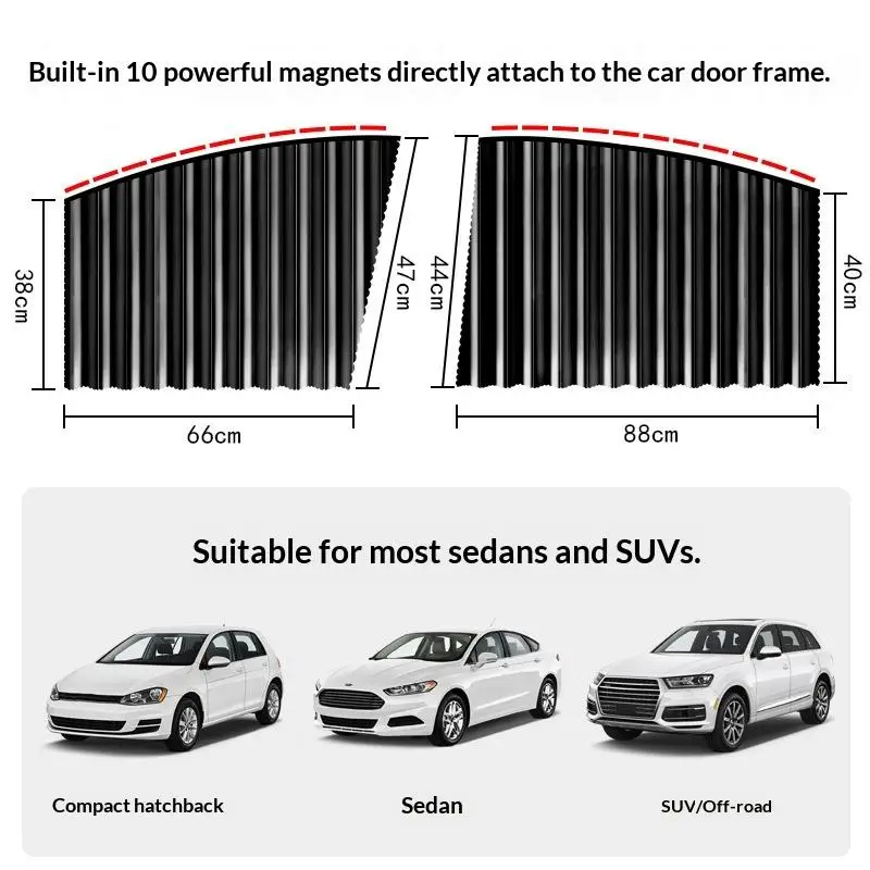 

NEW 1Pcs Magnetic Car Sun Blinds - Ultra Slim, UV & Thermal Insulation, Telescopic Side Window Sunshades, Mosquito Proof, Partia