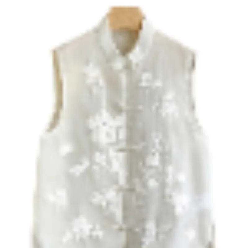 الأزهار المطرزة الجاكار الشيفون سترة المرأة الرجعية الصينية خمر العرقية نمط بلوزات بلا اكمام المتضخم