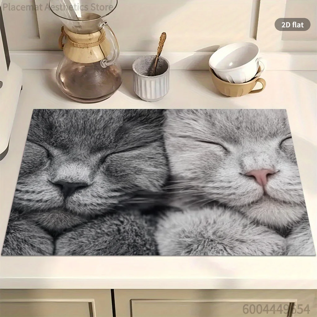 Daisy Butterfly Cat Floral Print Super Absorbent Drying Mat Waterproof Kitchen Counter Drain Pad Decor Placemat