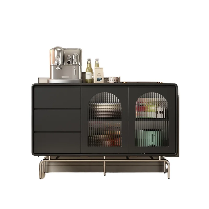 

French retro solid wood storage against the wall medieval living room tea stainless steel side cabinet